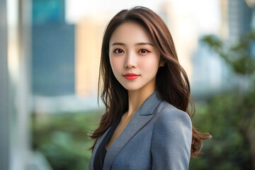 Fototapeta premium beautiful Asian business female in suit outdoors
