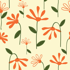 Seamless cute hand drawn floral  pattern background