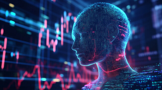 AI predicting global stock market trends for financial investors, analyzing vast amounts of data in real-time to provide accurate forecasts and investment insights. The system uses machine learning al