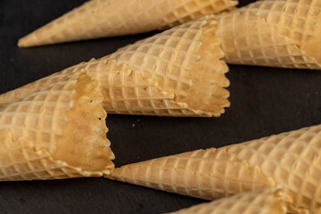 several waffle cones for ice cream