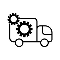 Truck with cogwheels, illustration of vehicle machinery icon vector