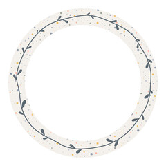 Round frame with plant elements. Perfect as a photo frame, for scrapbooking, postcards, posters, invitation cards.