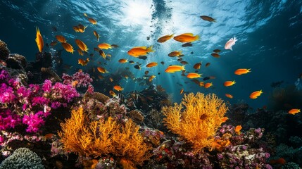 A tranquil underwater world with fish and coral