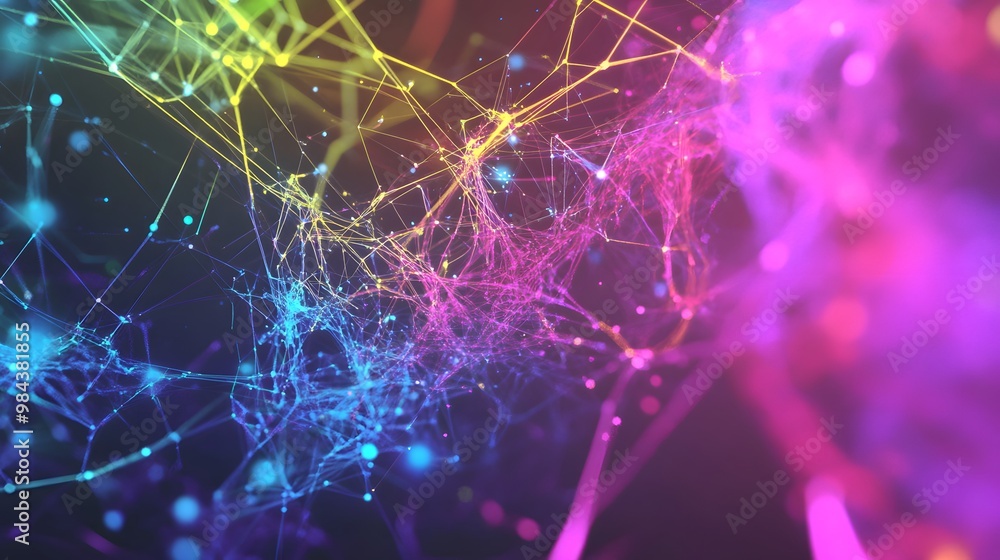 Poster abstract colorful digital background with glowing lines.