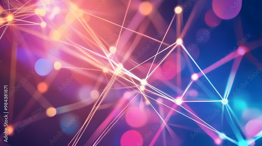 Poster abstract network with glowing lines and bokeh lights.
