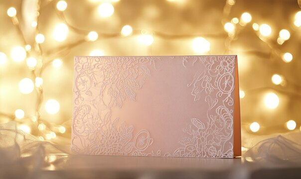 Lace wedding invitation card with lights.