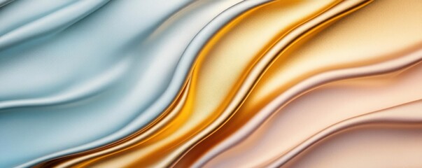 Obraz premium Abstract design featuring smooth, flowing waves in blue, gold, and bronze tones, perfect for backgrounds and creative projects.