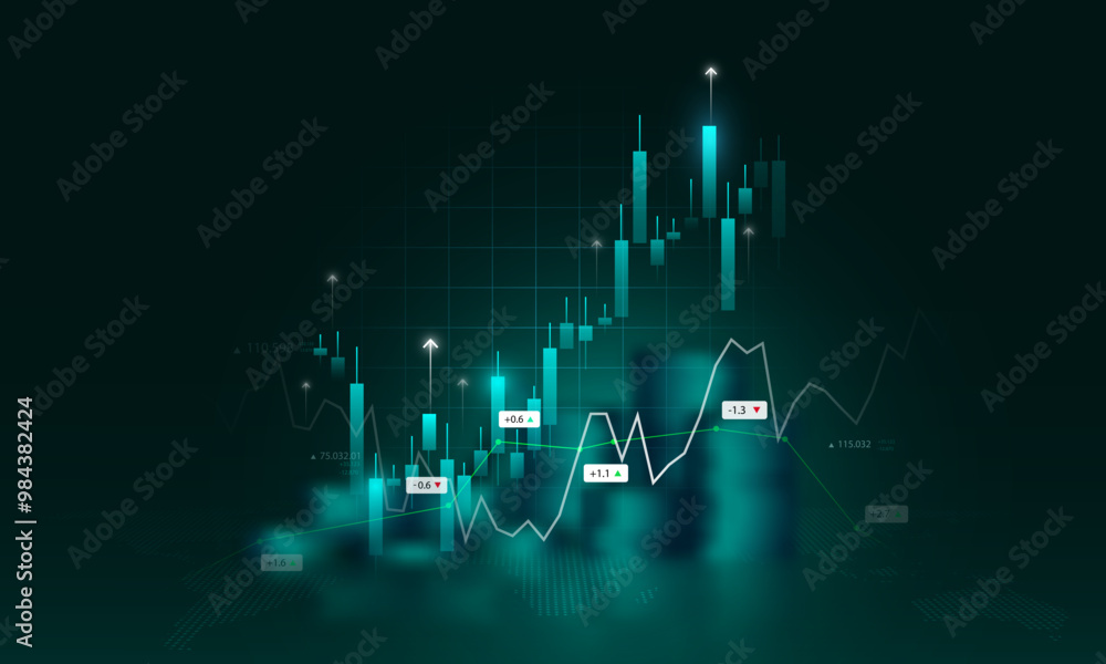 Poster technology background image of financial graphs and currency exchange rate changes in the stock mark