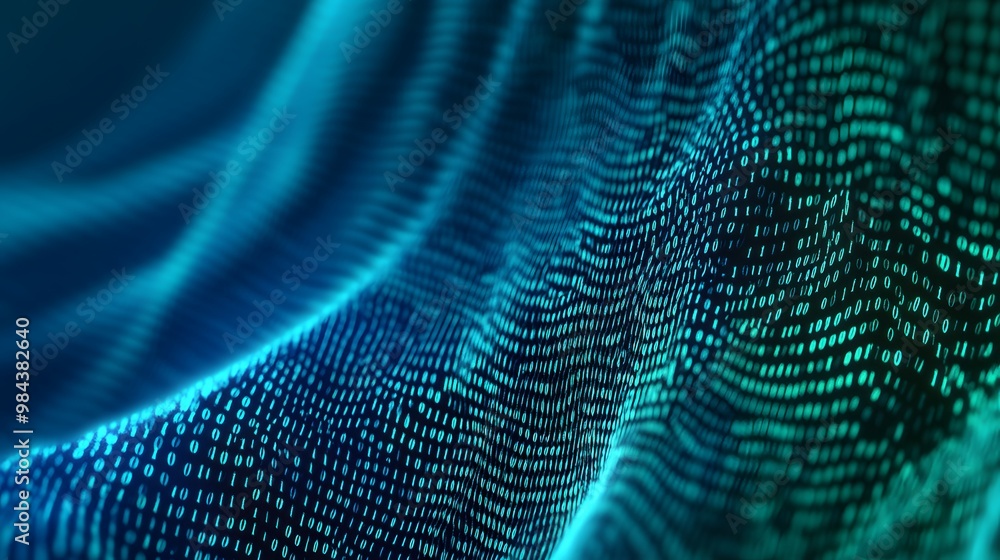 Poster abstract digital background with blue and green binary code.