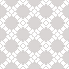 Abstract floral geometric seamless pattern. Simple vector ornament in beige and white color. Subtle background texture with floral silhouettes, grid, lattice, mesh. Repeatable decorative geo design