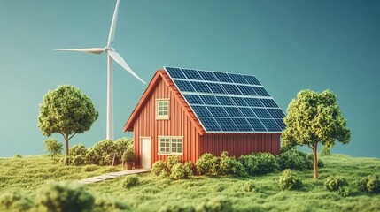 Obraz premium Green energy harvest with windmill and solar panels for eco-green sustainable concept
