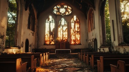 Fototapeta premium Abandoned church with shattered windows