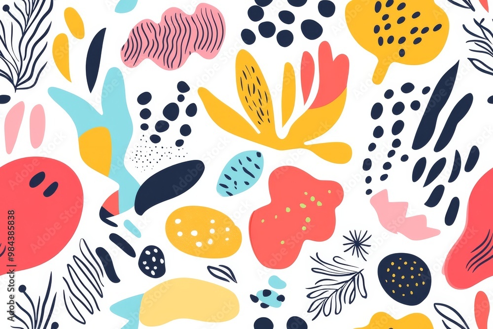 Poster a beautifully vibrant and intricately designed seamless pattern that showcases a delightful and capt