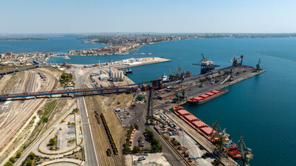 Aerial view of the industrial port of Taranto, in Puglia, Italy.