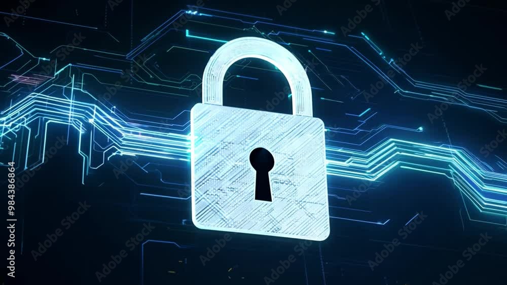 Poster a digital lock symbol appears prominently against a dark background, signifying important themes of 