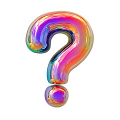 Vibrant Rainbow-Hued Question Mark with a Glossy, Reflective Finish on a White Background