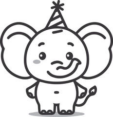 Cute Elephant cartoon wearing birthday cap 