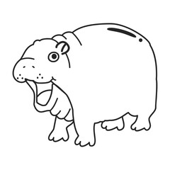 Cartoon baby hippo doodle character outline