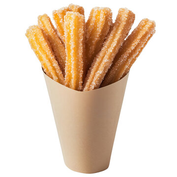 crispy churros coated in sugar isolated on transparent background Generative Ai.

