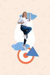 Vertical collage young woman achieve goal inspiration done complete task yes accomplish target...
