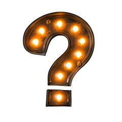 Glowing LED Question Mark Light Centered on White Background with Soft Reflection