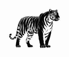 Fototapeta premium Wild animal tiger silhouette EPS vector isolated illustration template on a white background