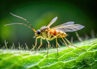 Naklejka premium A small, winged creature with a soft, fluffy body and ridiculously long legs scurries across the ground, its antennae waving wildly.