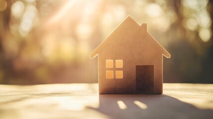 Wooden Home Silhouette with Golden Sunset Bokeh