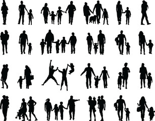 Black silhouettes of families in walk