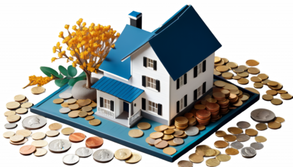  coins buy house sell small illustration model house coin house business finance investment sale real estate currency banking wealth illustration growth price insurance success debt small stack tax