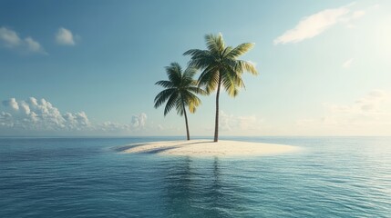 Deserted island with a lone palm tree