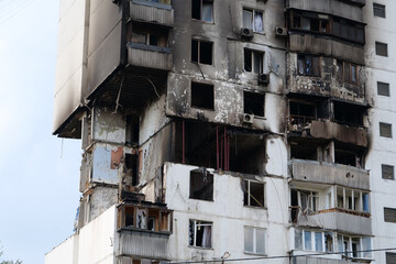 Damages after gas explosion in an apartment house. Building with gas stoves