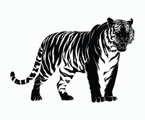 Fototapeta premium Wild animal tiger silhouette EPS vector isolated illustration template on a white background