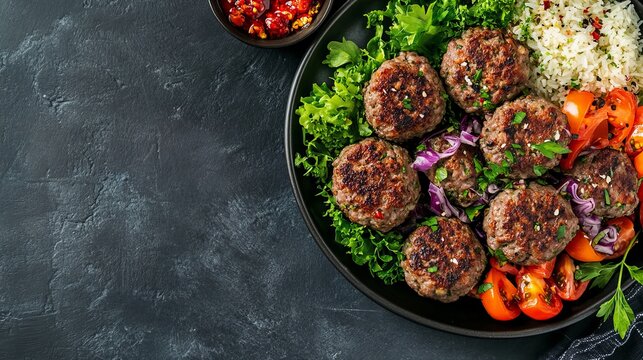 A K&ouml;fte. The most popular Turkish dishes. Turkish meatballs made from ground beef or lamb, mixed with spices and grilled or fried. They are often served with sides like rice, grilled vegetables.