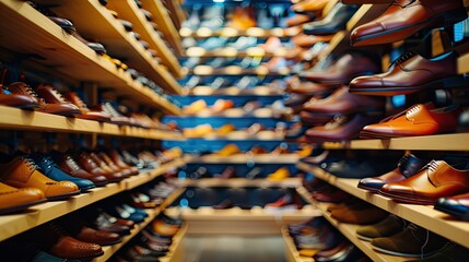 Fototapeta premium A shoe store preparing for its seasonal sales, exploring trends, customer demand, and the excitement of new arrivals filling the shelves.