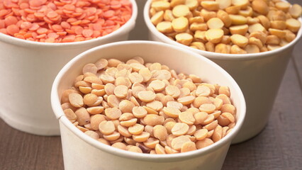 Assorted different types of beans and cereals grains. Set of indispensable sources of protein for a healthy lifestyle. Everyday use at Indian households.