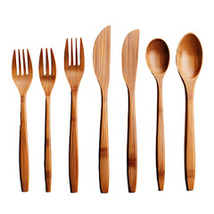 Photography of Elegant Bamboo Cutlery Set Isolated on Clean White Background
