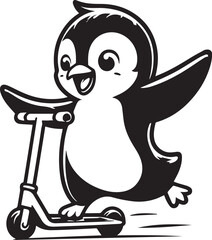 Penguin Riding Scotty Happily Vector Drawing book  