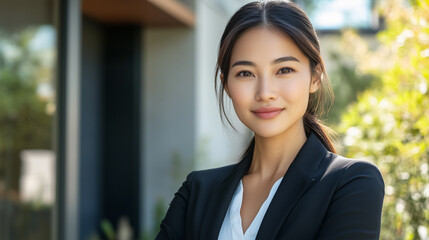 Confident young asian businesswoman or real estate agent