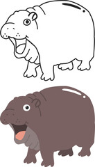 baby hippo doodle for coloring book page