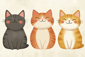 Fototapeta premium Whimsical Cat Illustrations - Expressive and Playful Feline Characters with Unique Personalities in Cute Art Style