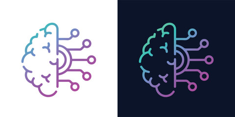 Artificial Intelligence AI Chip in Human Brain. Artificial Intelligence icon with Machine learning, digital skills, generative AI, AI technology, algorithm, virtual intelligence and future