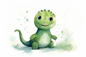 Fototapeta premium Minimalistic watercolor illustration of happy dino.