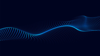 Wave of moving dots on an abstract dark background. 3D Vector illustration.