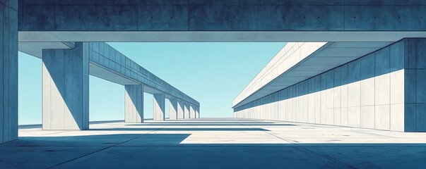 Detailed Illustration of Construction Elements for Bridges, Roads, and Buildings with Emphasis on Reinforced Concrete Pillars and Cement Footings