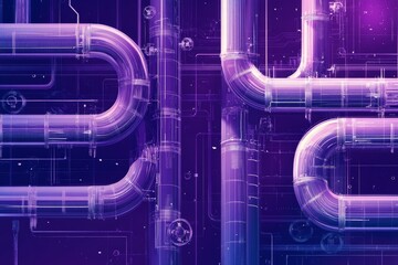 Industrial Infographic with White Pipes on Purple Background - Modern Line Art Design for Flyers and Brochures