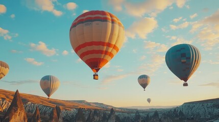 Obraz premium Hot air balloons in bright colors over Cappadocia, Turkey