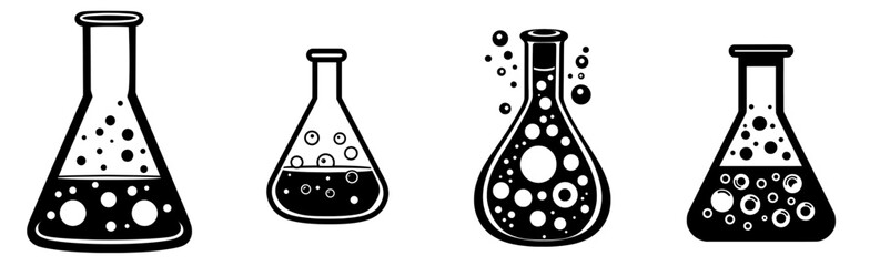 The chemical flask is bubbling in a simple style on a white background.