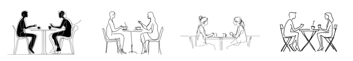 The couple talking in line art. Couple talking on white background with minimal black lines. Continuous 1 line abstract drawing. People in modern style. Modern EPS 10.