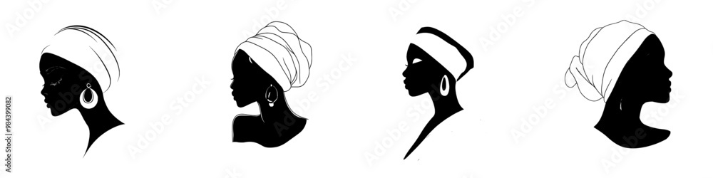 Wall mural black woman profile with modern flat lines. a natural beauty silhouette.